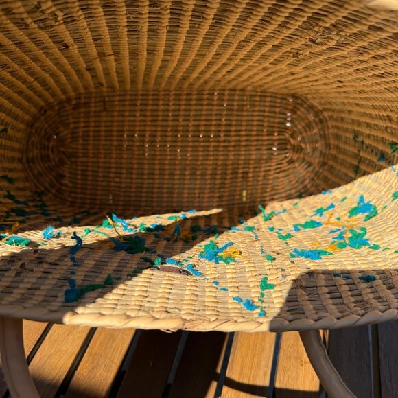 Vintage Woven Straw Tote Bag With Leather Straps & Floral Embroidery - Picture 8 of 8